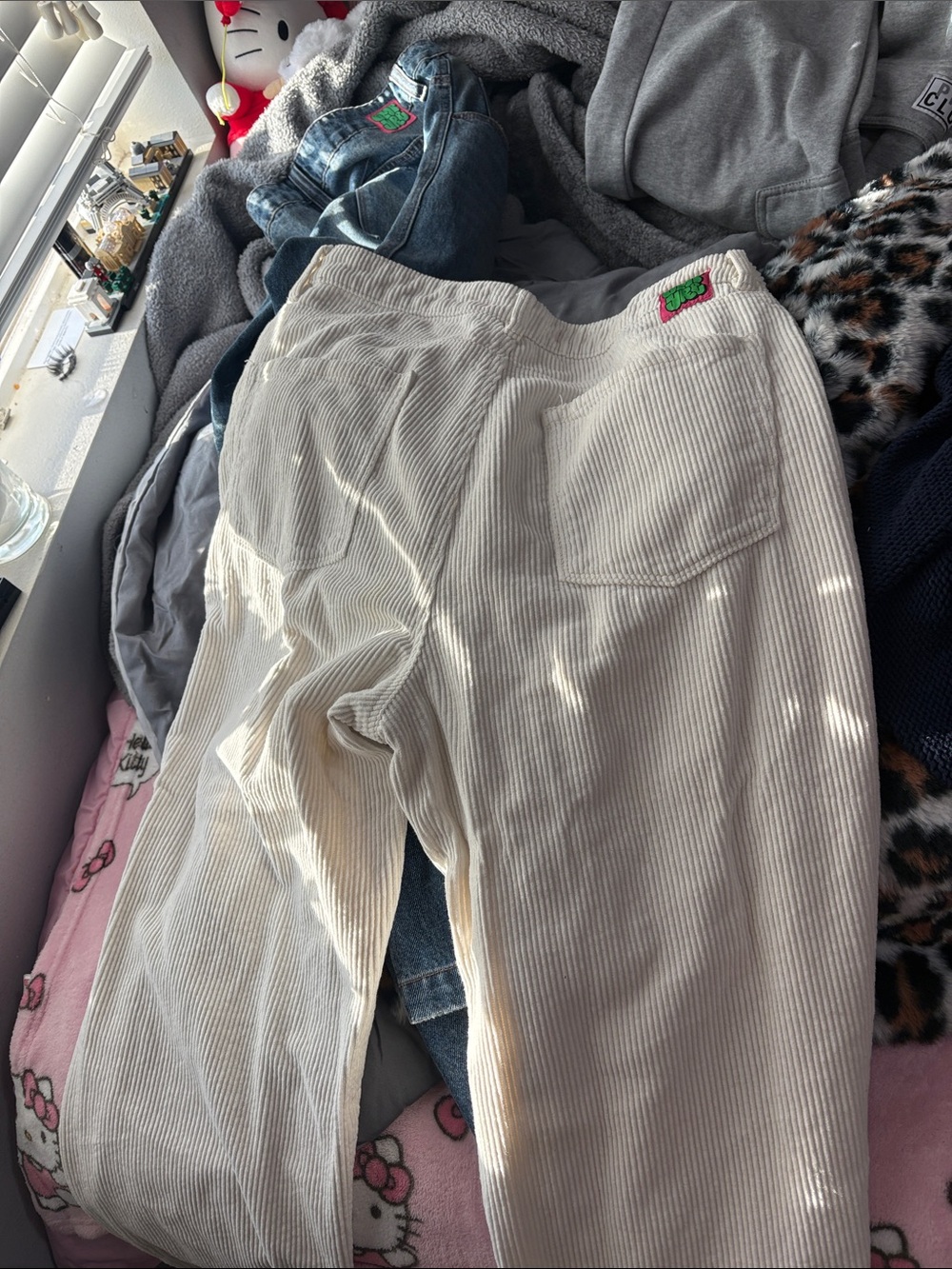 Empyre Cream Corduroy Jeans with Patch Details